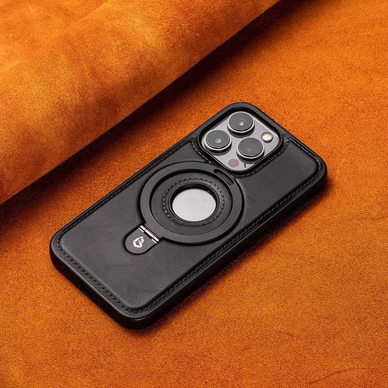 Leather Phone Case With MagSafe Bracket and Stand for iPhone 12 to 16 Pro Max