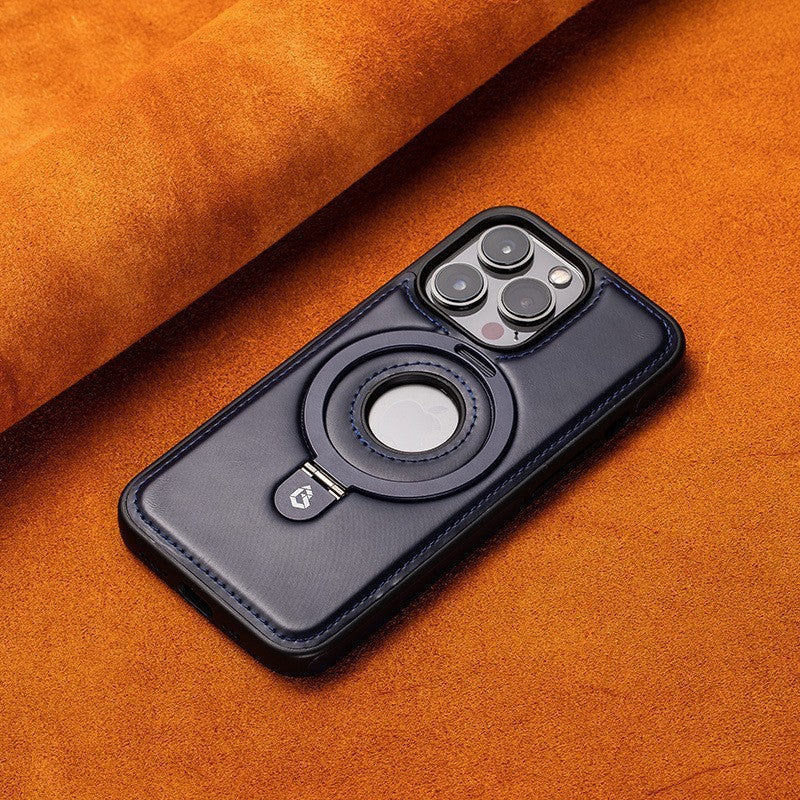 Leather Phone Case With MagSafe Bracket and Stand for iPhone 12 to 16 Pro Max