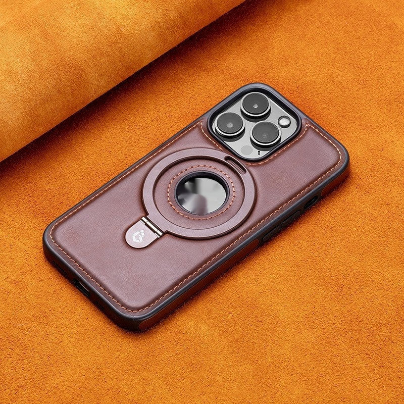 Leather Phone Case With MagSafe Bracket and Stand for iPhone 12 to 16 Pro Max