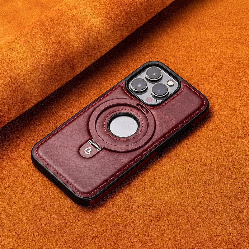 Leather Phone Case With MagSafe Bracket and Stand for iPhone 12 to 16 Pro Max