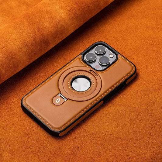Leather Phone Case With MagSafe Bracket and Stand for iPhone 12 to 16 Pro Max