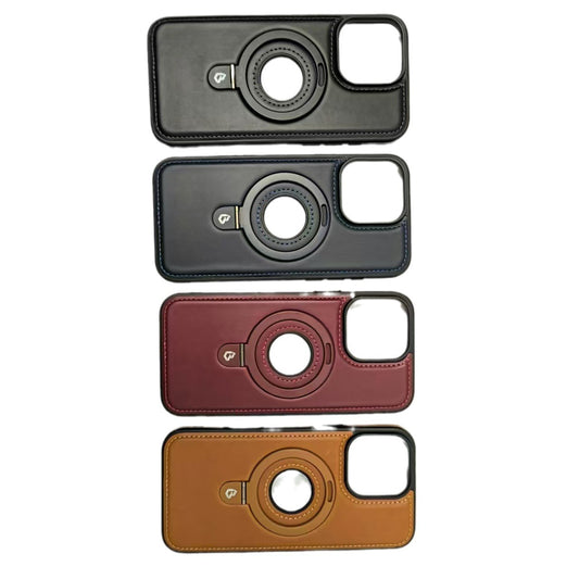 Leather Phone Case With MagSafe Bracket and Stand for iPhone 12 to 16 Pro Max